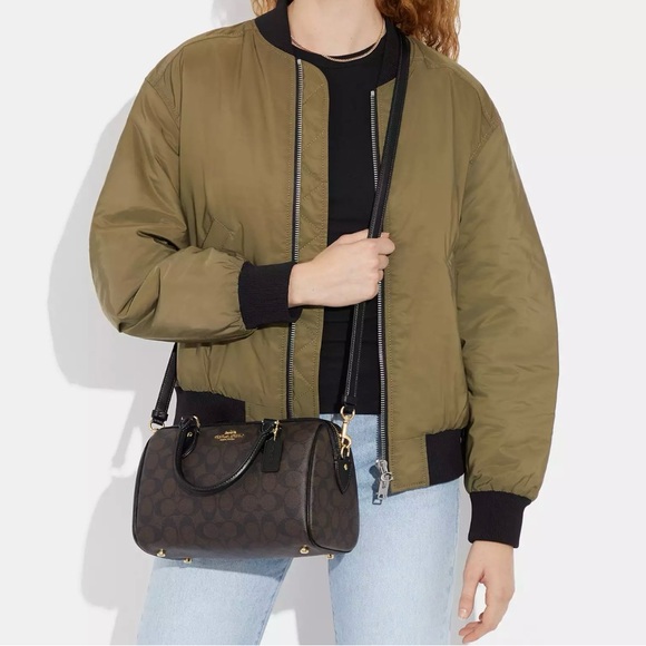 COACH Rowan Satchel In Signature Canvas, Black/Brown - Picture 4 of 9